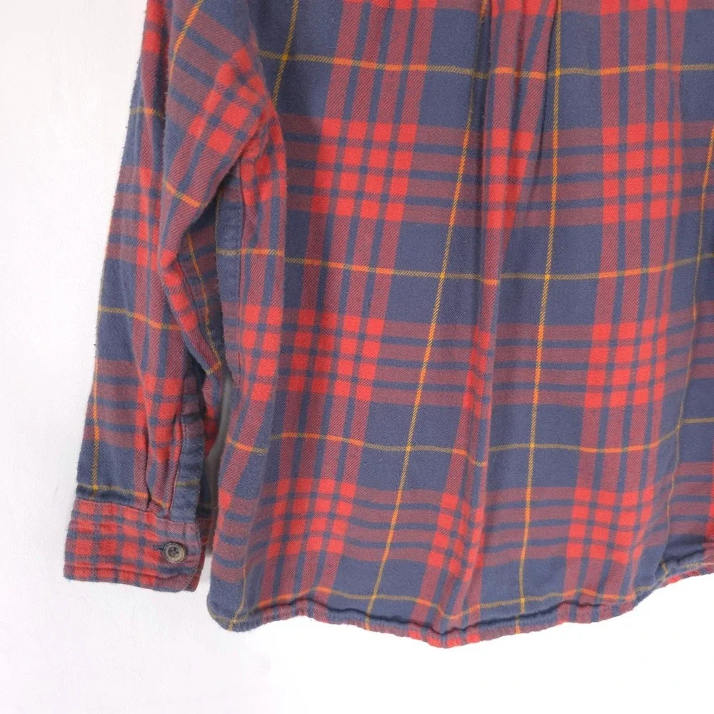 HANNA ANDERSON Kids Boys Button Down 4 Plaid Flannel Shirt Red Blue 100% Cotton